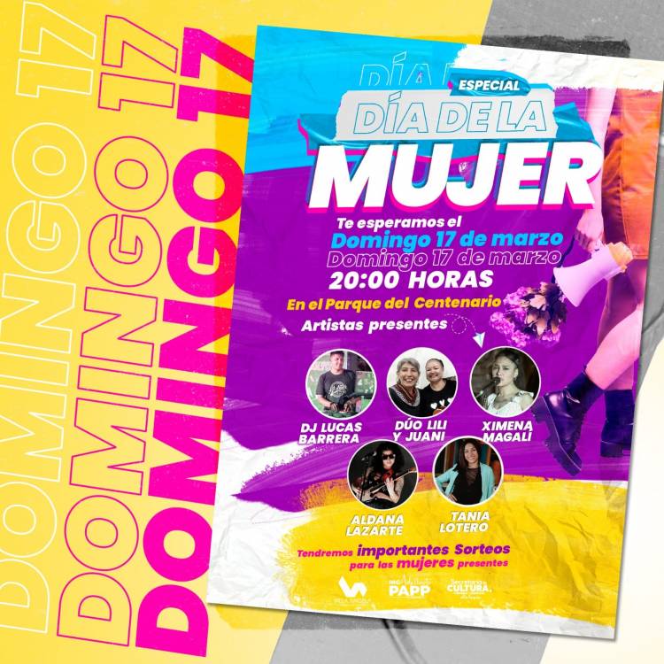 VILLA  ANGELA: ESPECIAL DÍA DE LA MUJER ESTE DOMINGO EN EL PARQUE DEL CENTENARIO