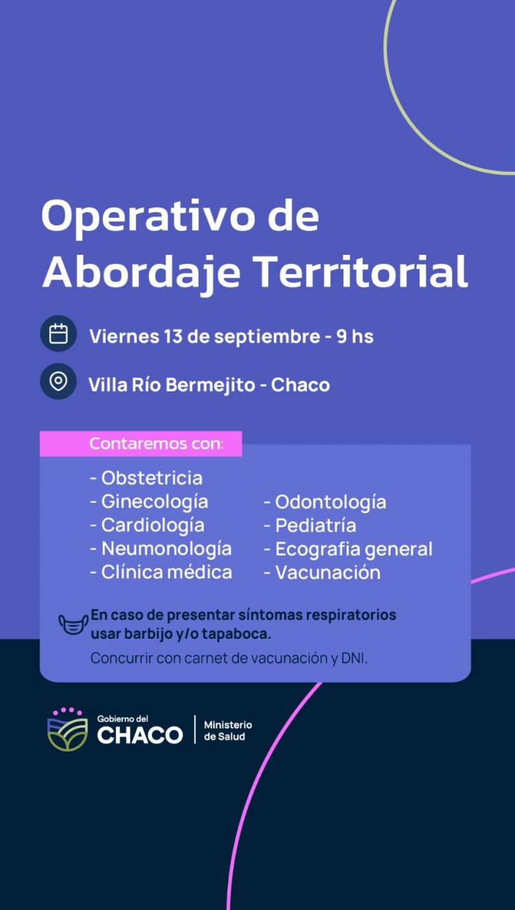 SALUD: NUEVOS OPERATIVOS DE ABORDAJE TERRITORIAL EN CASTELLI, EL ESPINILLO Y VILLA RÍO BERMEJO