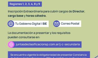 NIVEL SECUNDARIO: ABRE INSCRIPCIÓN PARA CUBRIR CARGOS EN DOS ESTABLECIMIENTOS EDUCATIVOS
