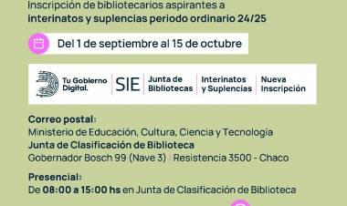 JUNTA DE CLASIFICACIÓN DE BIBLIOTECA: ABRE INSCRIPCIÓN A INTERINATOS Y SUPLENCIAS