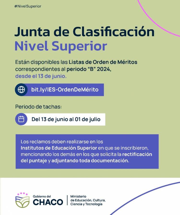 JUNTA DE CLASIFICACIÓN DE EDUCACIÓN SUPERIOR: ESTÁN DISPONIBLES LISTAS DE ORDEN DE MÉRITO