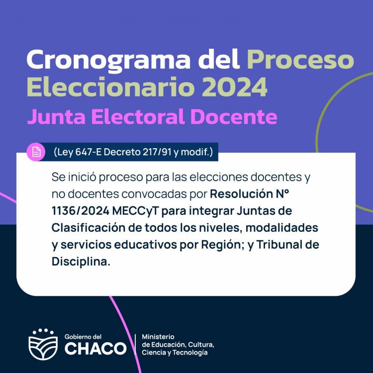 EDUCACIÓN: LA JUNTA ELECTORAL DOCENTE DIO A CONOCER EL CRONOGRAMA DEL PROCESO