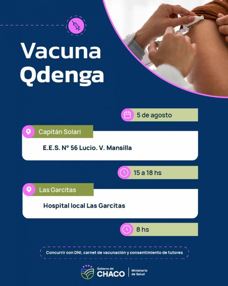 CRONOGRAMA DE VACUNACIÓN CONTRA EL DENGUE PARA HOY LUNES, 5 DE AGOSTO
