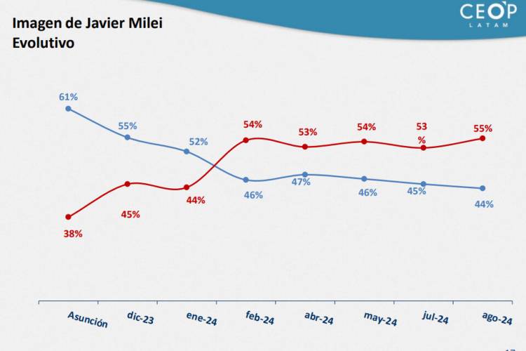 A NUEVE MESES DE GOBIERNO, LA IMAGEN DE MILEI BAJA EN UN TOBOGÁN DE CAÍDA CONSTANTE